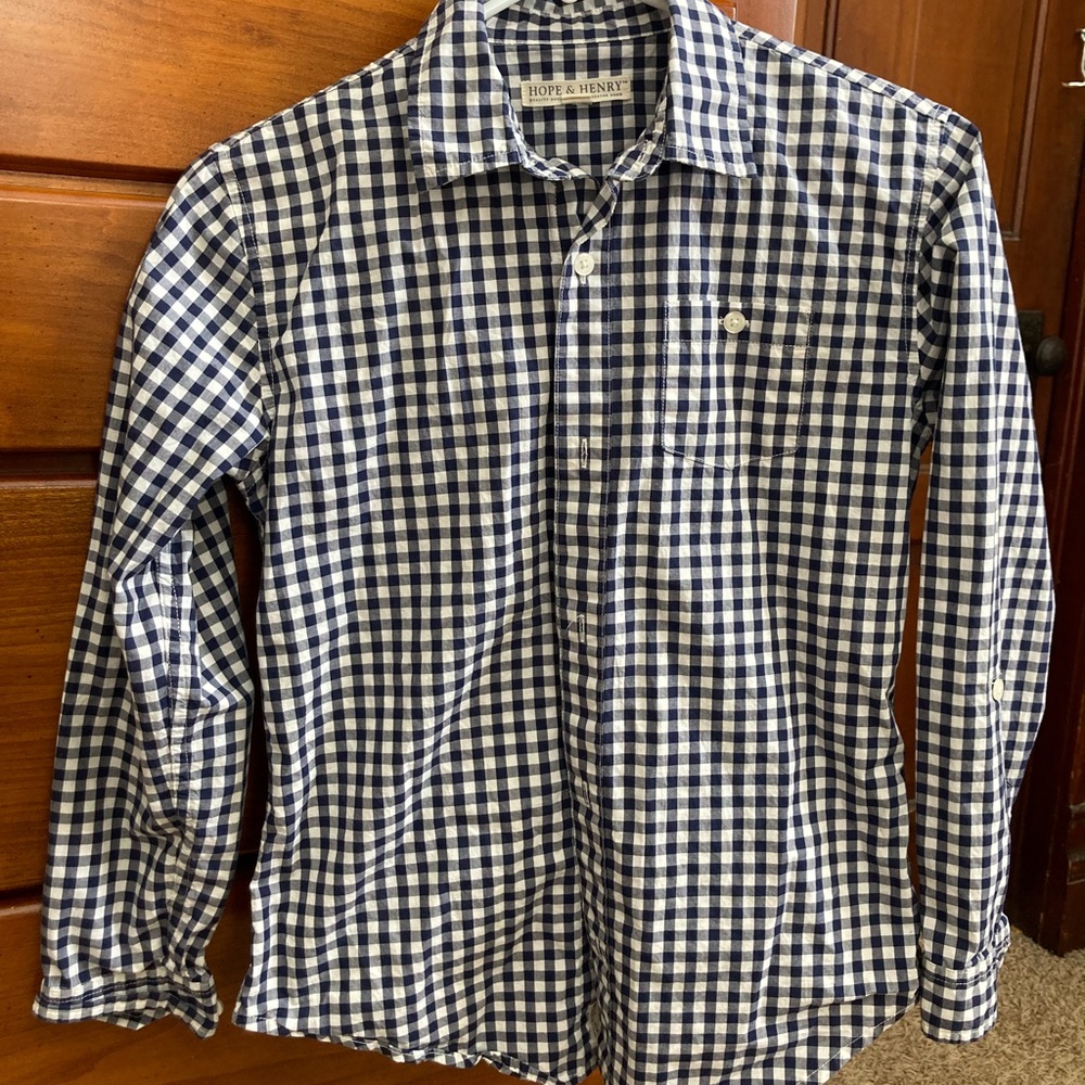 Boys Navy Gingham Button-Down Shirt